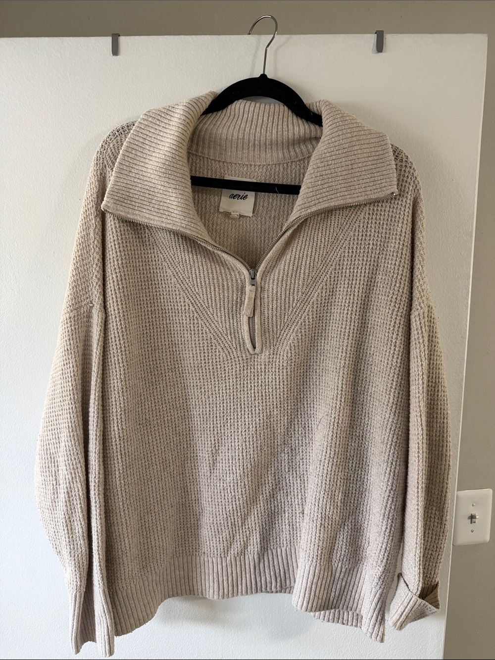 aerie Men's Beige Cream Zip-Up Waffle Knit Sweater